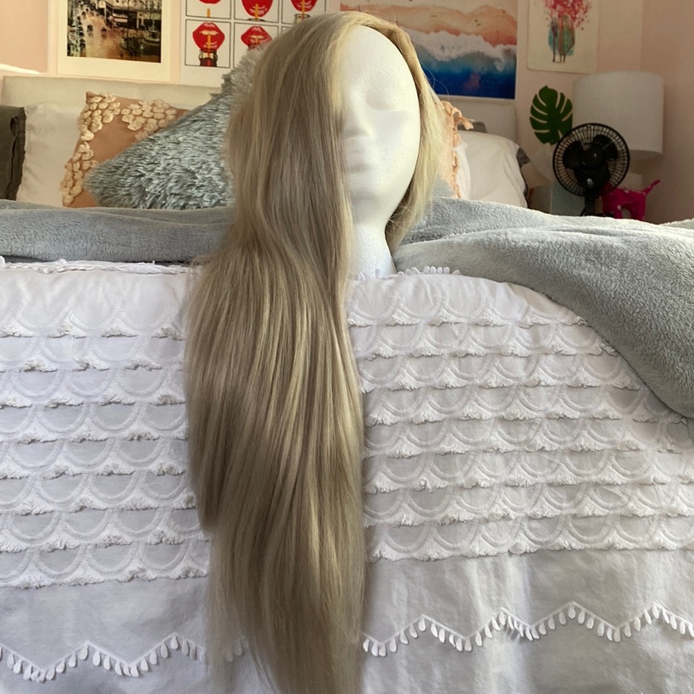 grey silver synthetic lace front wig
